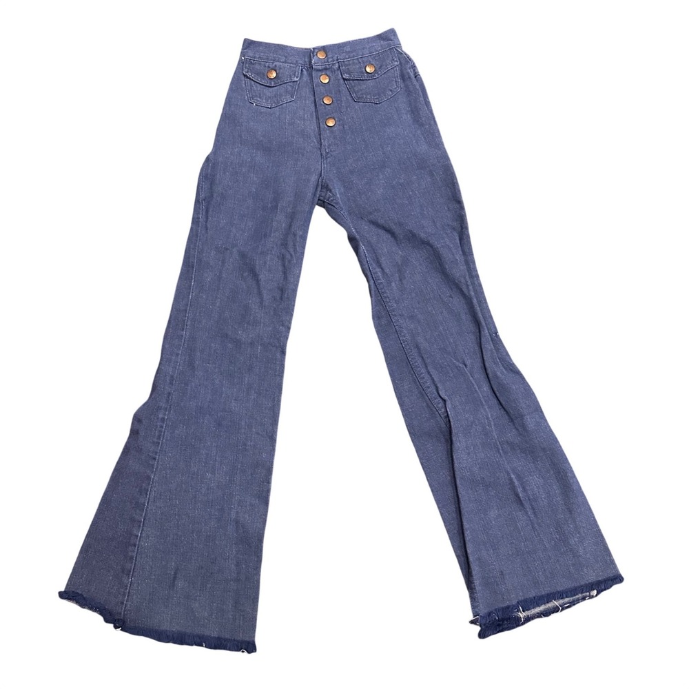Vintage Maverick Blue Denim Bell Bottom Jeans High Rise Button Fly USA Size 5/6